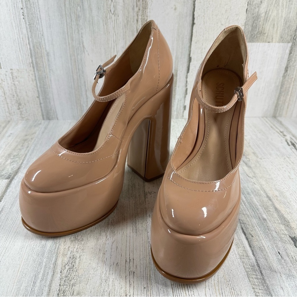 New Schutz Zayne Mary Jane Patent Platform Pump in Nude #201 - Picture 2 of 11